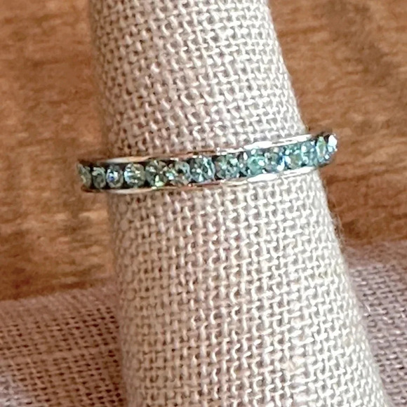 Aquamarine Colored CZ Stainless Steel Eternity Band Ring March Birthstone Blue - Picture 4 of 4